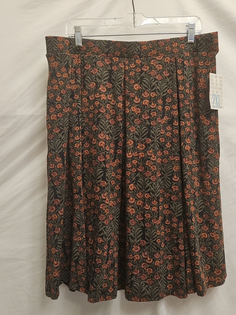 LuLaRoe Madison Floral Pleated Midi Womens Floral A-Line Skirt Black Rust Floral